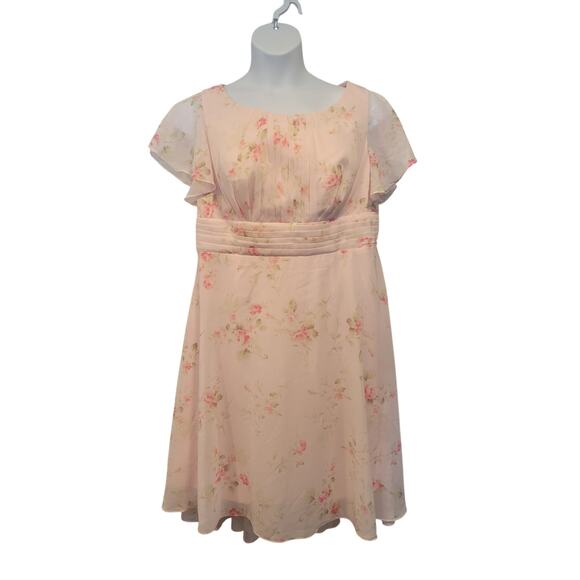 Baby Pink Floral Milk Maid‎ Coquette Flutter Sleeve Midi Dress Bridal A Line - Picture 1 of 7